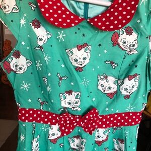 Vintage Sourpuss Dress Cat Print with Red Polka Dots